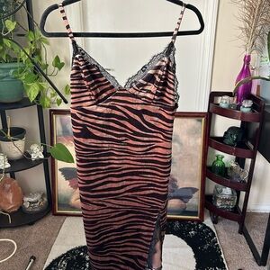 Fashion Nova Black and Brown Chemise with Adjustable Straps